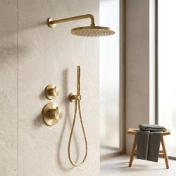 Aquanello Eterna Inbyggd Termostatisk Duschset PVD Guld 25 cm Regndusch och Handdusch ET-S-SET3-2-60